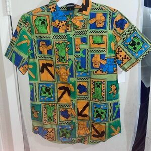 Minecraft Geometric Pattern Shirt Boys Size Large NWT Fun Build Gaming Buttons